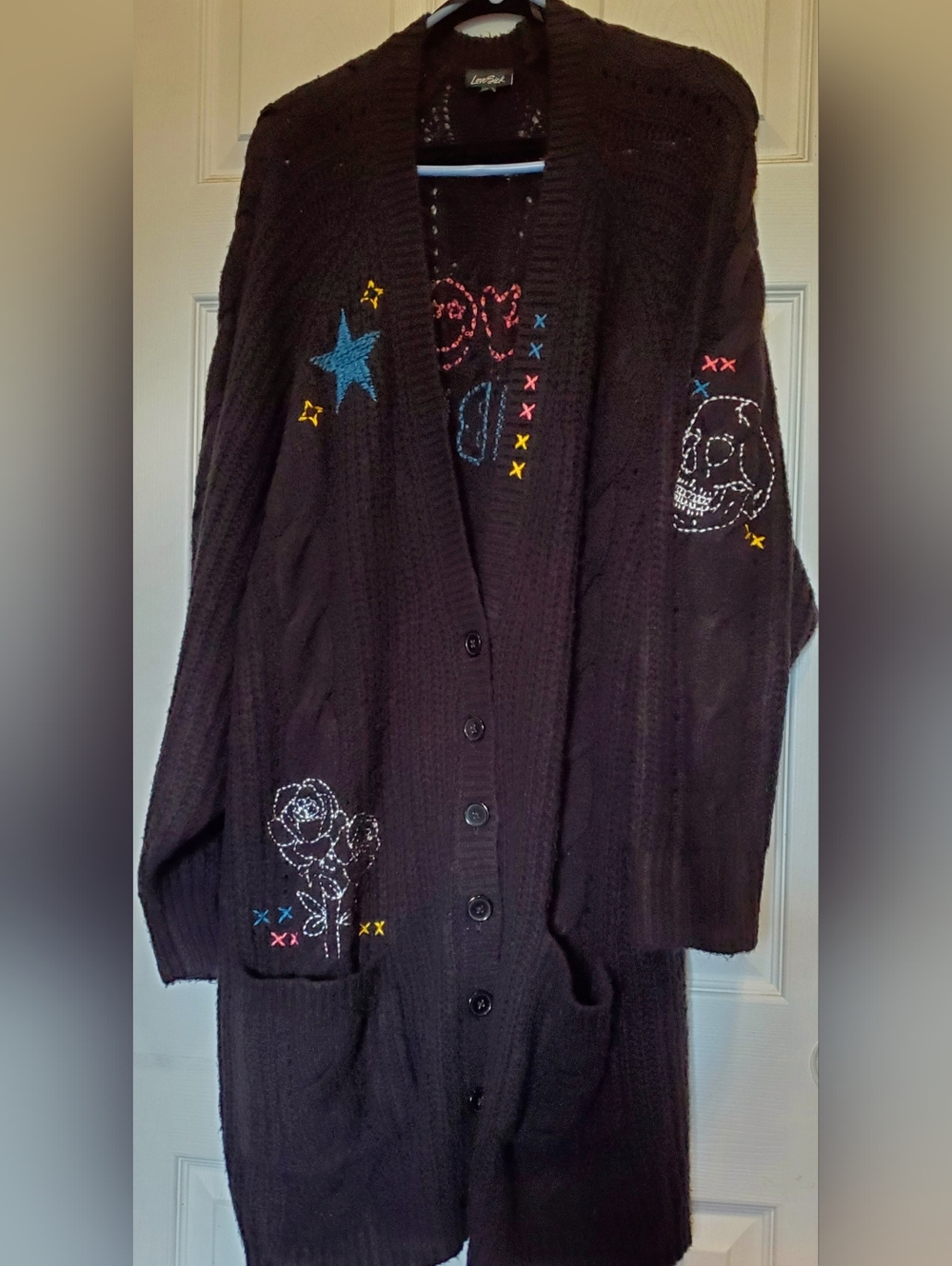 Good Vibes Embroidered Black Knit Sweater